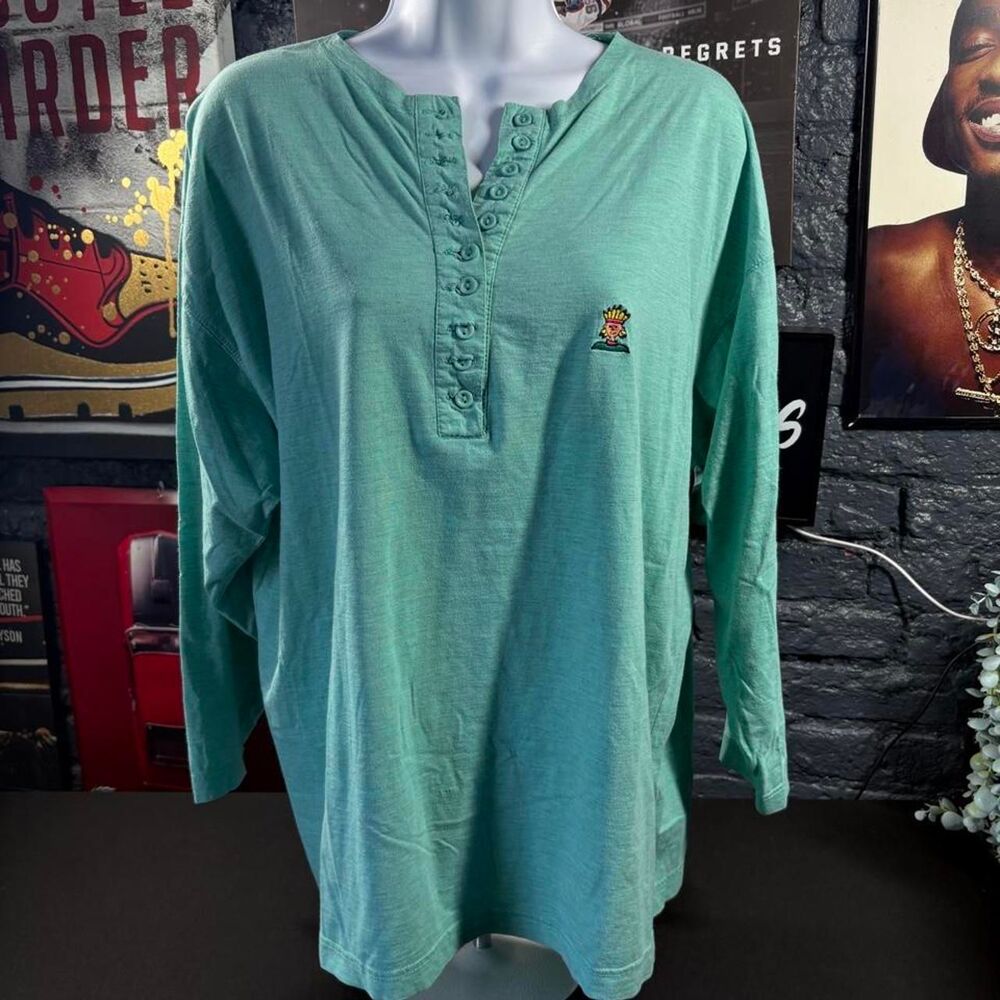 Vintage Poivre Blanc Long Sleeve Henley Shirt – Mint Green Embroidered Skiwear
